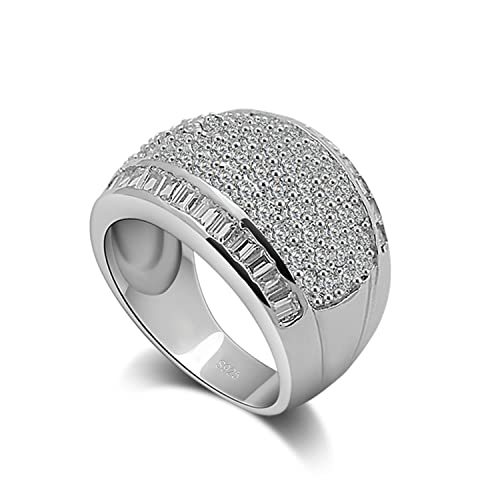 Luxury Women Platinum Plated Solid 925 Sterling Silver Ring 5A Cubic Zircon Inlaid Dense Wedding Ring Sizes 6-10# Fashion Jewelry Gift Party Accessories