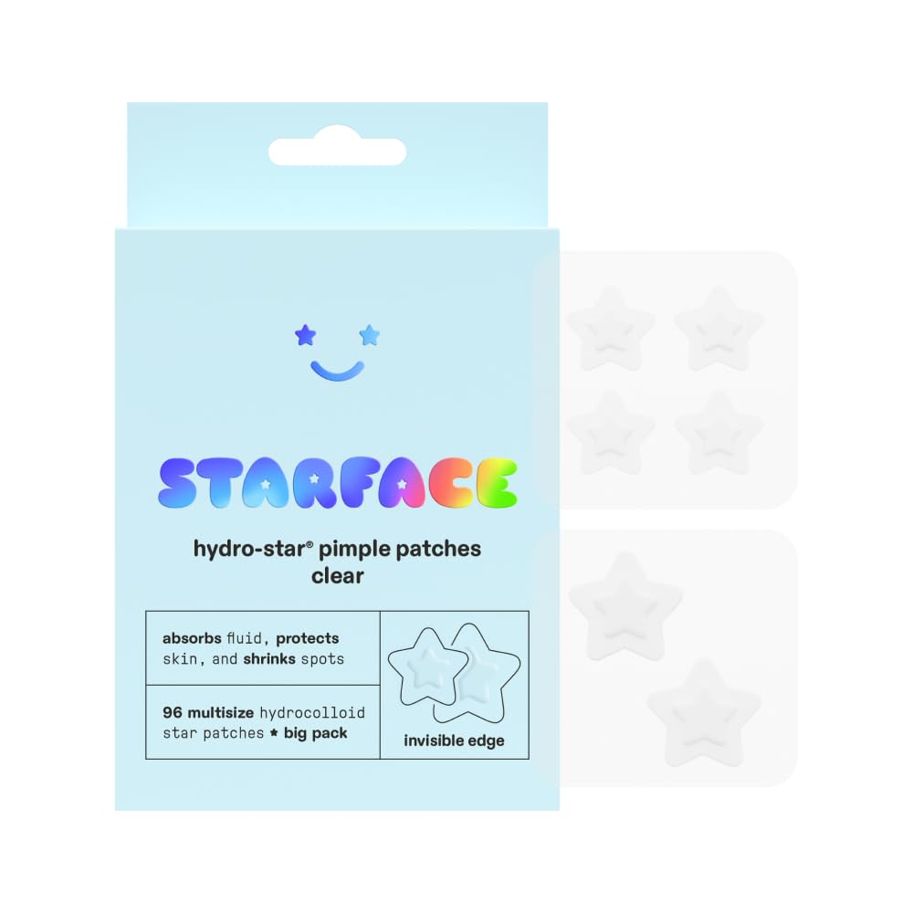 Starface Hydro-Star Clear Big Pack Invisible Hydrocolloid Pimple Patches Two Sizes and Star Shape Absorb Fluid and Reduce