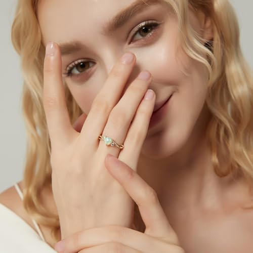 SHINYSO 14K Gold Plated Wedding Bands for Women Heart Cut Opal Promise Love Rings Cubic Zirconia CZ Engagement Ring for Women Size 4-104