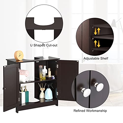 Vingli Pedestal Sink Cabinet Traditional Under Sink Storage Cabinet Espresso Bathroom Vanity With 2 Doors Adjustabel Shelf 23.6" X 11.8"X 23.6" #TOP4