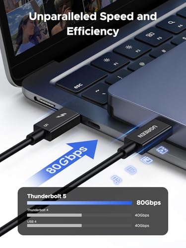 Image of UGREEN Thunderbolt5 [Intel Certified] USB-C to USB-C Cable, USB4 80Gbps bidirectional, 16K@60Hz /3x4K@144Hz Video, PD3.1 240W, Compatible Thunderbolt 4 /3, for MacBook Pro /iPad /iPhone /hubs /SSD, 3.3FT