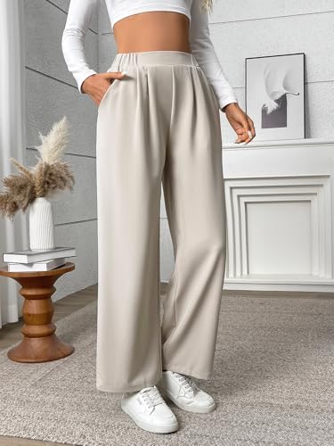 Women's Elastic High Waisted Wide Leg Waffle Casual Loose Pants with Pockets4
