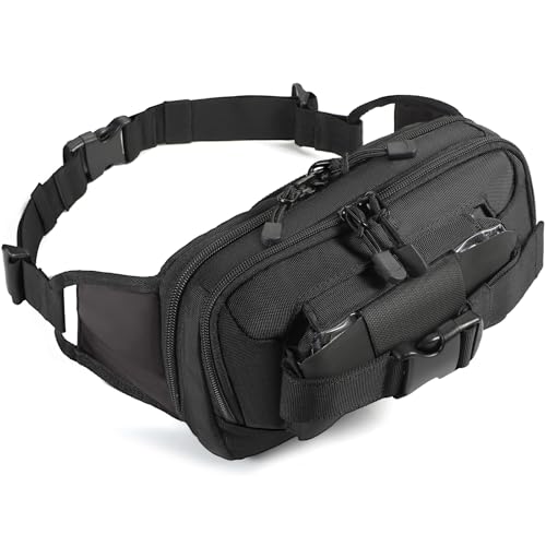 LarKoo Cangurera táctica para Transporte Oculto, Bolsa Cruzada CCW para Hombres y Mujeres, Equipo EDC con Correa Ajustable y Pantalla táctil, Negro -, Medio, Deportivo y Formal