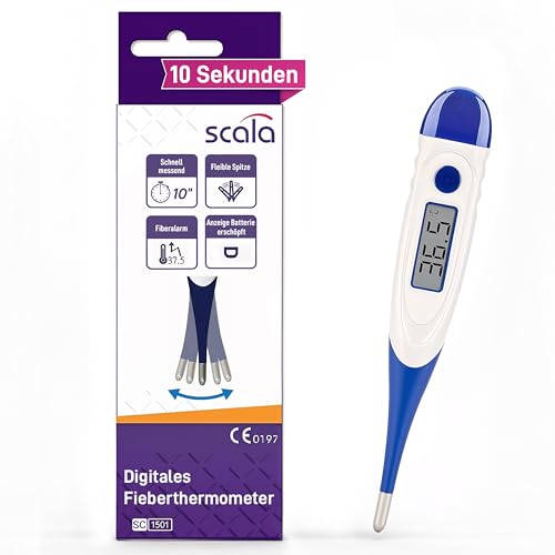 scala SC 1501 flex Fieberthermometer digital – 10 Sek. Messzeit, flexible Spitze, Fieberalarm, wasserdicht – oral, rektal & axillar – für Baby, Kinder & Erwachsene (blau)