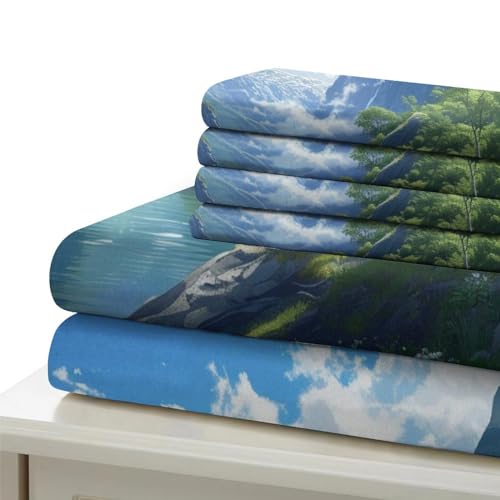 Housse de couette imprimée parure de lit anti-plis microfibre douce lit double