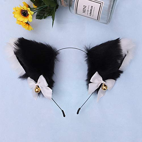 Doeheah kattenoren haarband vossenoren hoofdband haarspeld schattig haarsieraad Halloween kostuum Anime Lolita Cosplay meisjes dames en kinderen, Aazwart + wit, Eén maat - Image 3