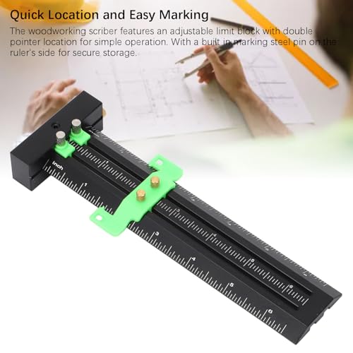 Riscador Ajustável, Régua de Bloco de Limite de Ponteiro Duplo para Marcenaria, Com Riscador de Liga