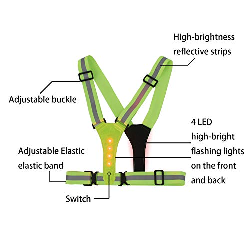 Led Reflective Running Vest, High Visibility Warning Lights For Runners, Adjustable Elastic Safety Gear Accessories For Men/Women Night Running, Walking, Cycling/Biking #TOP3