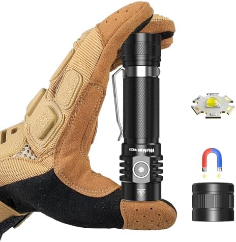 Wurkkos WK03 LED Flashlight, Pocket Flashlight with Magnet, Small Flashlight Rechargeable, Mini Flashlight with 6 Modes, IP68 Waterproof, High CRI 519A LED, EDC Flash Light for Camping(Black)