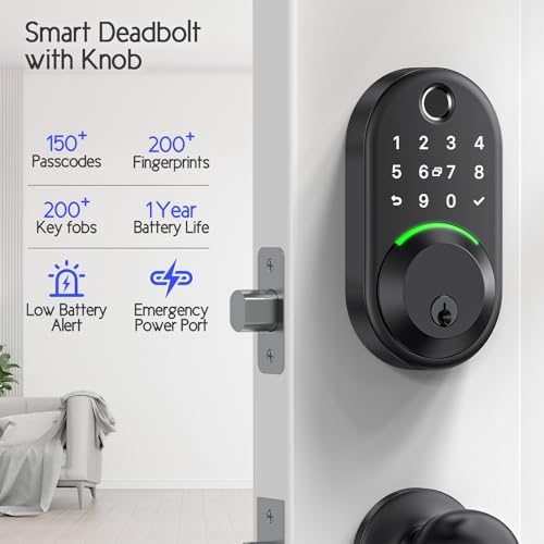Keypad Smart Lock with Knob Set,Keyless Entry Door Lock Deadbolt with Handle,Front Door Lock Set,Fingerprint Door Lock for Front Door,Electronic Code Deadbolt Set, Auto Lock - Image 6