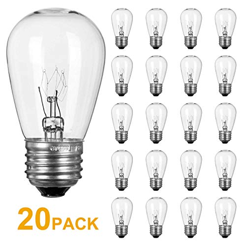 Moonflor 20 Pack S14 Light Bulbs 11 Watt Warm Commercial Grade Replacement Incandescent