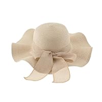 Damen Strohhut mit breiter Krempe, verstellbarer Schleife, UPF 50+, Sonnenschutz, faltbar, verstaubar, Strandhut, aufrollbar, Reise-Sonnenhut, Beige