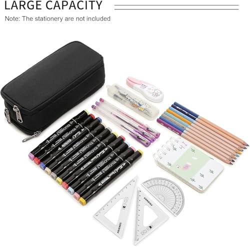 Image of Della Gao Large Capacity Pencil Case, Aesthetic Pencil Pouch with 3 Compartments Nylon Storage Pen Bag Office Stationery Organizer for Women and Men(01-3BK)