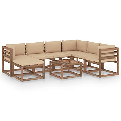 LAPOOH Juego de Muebles de jardín 8 Piezas con Cojines, Muebles Jardin Exterior, Conjunto Jardin Exterior, Conjunto Terraza, Juegos De Terraza, Beige
