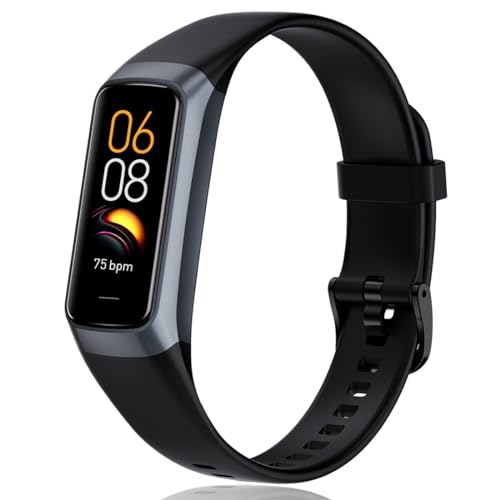 Fitness Tracker, 10''AMOLED Touch Color Screen Smart Watch with 24/7 Heart Rate, Workout Intensity, Sleep Tracking, Step Counter and More, Pedometer Activity Trackers for Women Men Kids (Black)