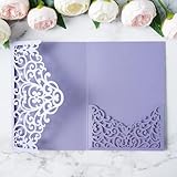 ponatia 20PCS Lilac Laser Cut Wedding Invitations Pockets, Tri-fold 5x7 Laser Cut Invitation Pockets for Wedding Bridal Shower Quinceanera 15 Anos Invite