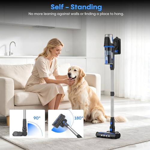 Cordless Vacuum Cleaner:65KPA 65Mins Strong Suction Stick Vacuum, Anti-Tangle Self-Standing Cordless Vacuum with Touch Screen LED Display, Detachable Battery Vacuum Cleaner for Home/Pet Hair/Carpet - Image 6