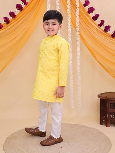 Image of AJ DEZINES Boys Cotton Full Sleeve Printed Kurta Pajama Set for Kids - Ethnic wear | Special Occasion & Traditional Outfit |Boys Kurta Pyjama Set - Regular Fit