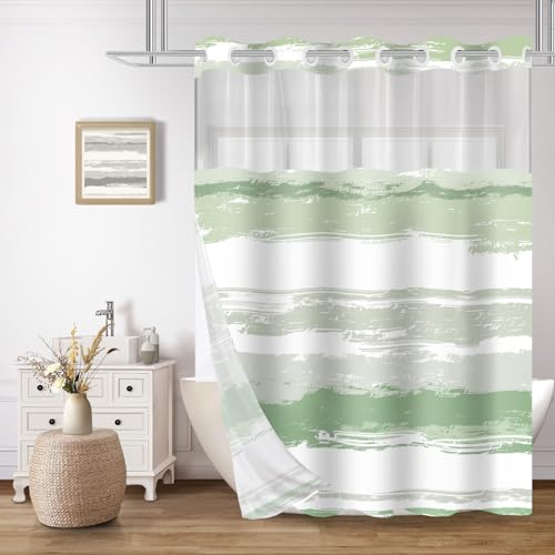 CTOTSYC No Hook Shower Curtain and Liner Set, Green and