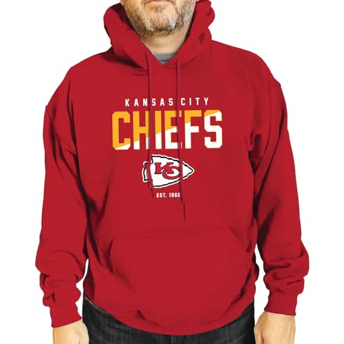 Team Fan Apparel Adult NFL Diagonal Fade Fleece Hooded Sweatshirt - Unisex Tagless - Officially Licensed Football Pullover (Kansas City Chiefs - Red, Large)
