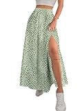 Avanova Women Boho Floral Slit Maxi Skirt Split Thigh High Waisted Long Skirts Floral Green Medium