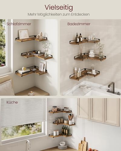 VASAGLE L-förmiges Eckregal, 3er Set, Wandregal, Industrie-Design, für Wohnzimmer, Schlafzimmer, Küche, vintagebraun LLS833KD01