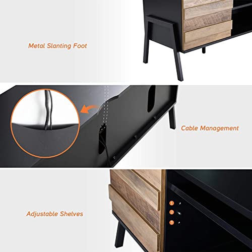 Wampat Mid-Century Modern Tv Stand For 65 Inch Flat Screen Wood Tv Table Media Console With Storage, Home Entertainment Center In Black And Oak For Living Room Bedroom, 60 Inch #TOP5