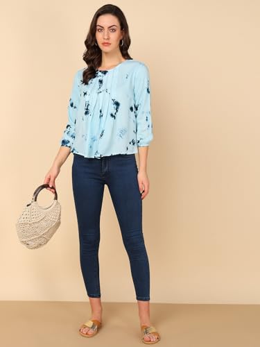 Image of Maaesa Pink Split Tie Dyed Rayon Staple Top
