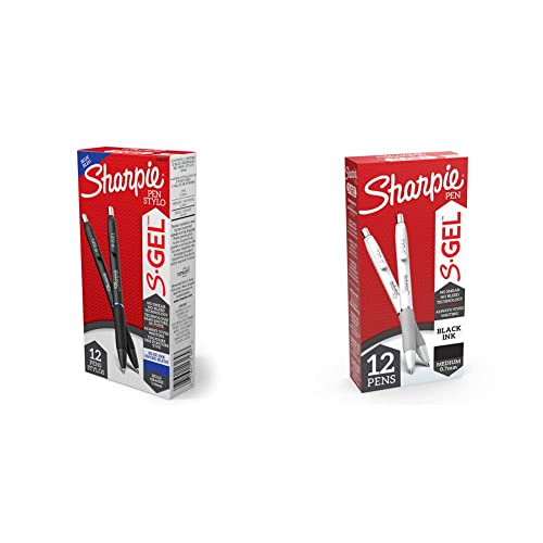 Sharpie S-Gel Gel Pens, Bold Point (1.0mm), Blue Ink Gel Pen, 12 Count & S-Gel, Gel Pens, Medium Point (0.7mm), Pearl White Body, Black Gel Ink Pens, 12 Count