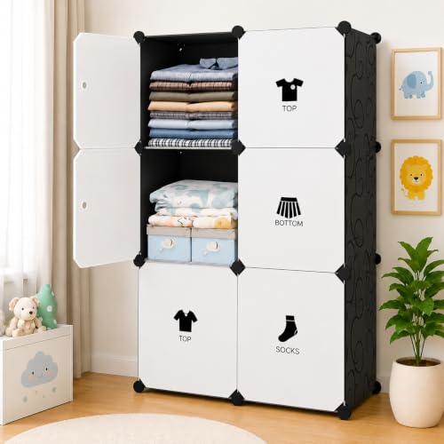 Image of 6 Door Plastic Wardrobe for Kids - Cupboard for Clothes Storage Rack, Almirah for Clothes, Baby Collapsible Wardrobe, Multi-Purpose Kids Storage Organizer for Books,Toy