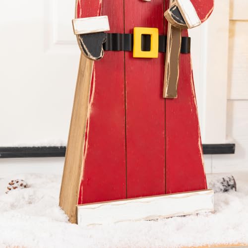 Image of Glitzhome 30 inchH Christmas Chunky Wood Santa Porch Sign,Standing Santa Porch Decor,Rustic Merry Christmas Welcome Sign for Holiday Party Outdoor Indoor Xmas Decorations
