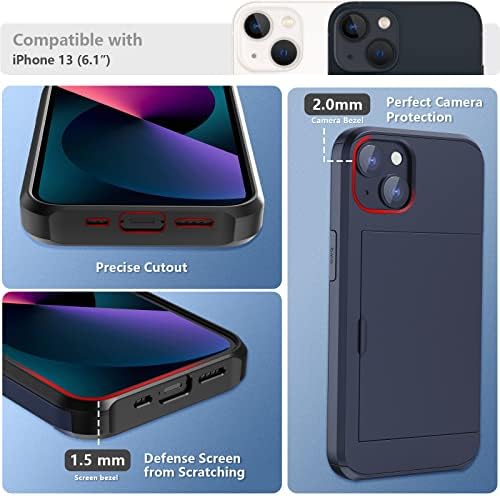 iPhone 13 Case with Card Holder and[ Screen Protector Tempered Glass x2Pack] SUPBEC iPhone 13 Wallet Case Cover with Shockproof Silicone TPU + Anti-Scratch Hard PC - Full Protective - Blue