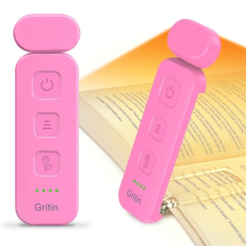 Image of Gritin Reading Light,Book Light for Reading in Bed-Eye Caring 3 Colors, 5-Level Dimmable Brightness,Long Lasting, Compact Size Rechargeable Clip on Book Reading Light for Book Lovers-Rose | Eye Caring 3 Colors, 5 Brightness & Stepless Dimming, Long Lasting up to 80hrs, Portable Mini Reading Lamp-Rose