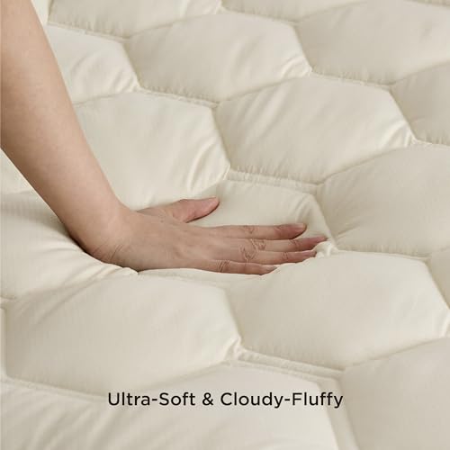 Bedsure Beige Full Size Mattress Pad - Quilted Fitted Mattress Topper Protector with 8-21 Inches Deep Pocket, Noiseless Breathable Bed Cover Padded, Machine Washable, Beige, 54x75 Inches