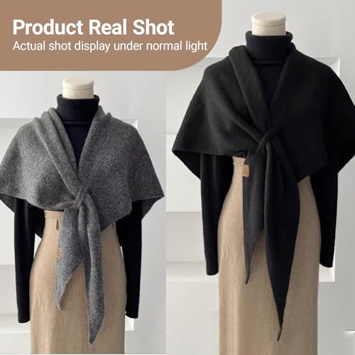 Women's Knitted Triangle Shawl, Wool Shawl Wraps for Women, Warm Wool Blend Pashmina Cape, Woo l Knotted Shawls4