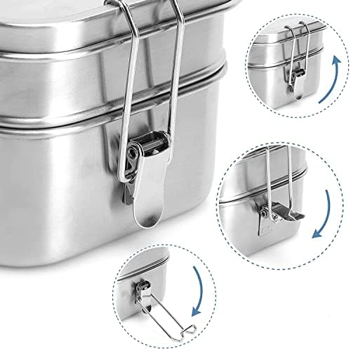 BOSKY Bento Lunch Box Stainless Steel, 2-Tier Durable Tiffin, Includes Sauce Container ~ 40 oz Eco Friendly Container for Adults, Kids ~ Unbreakable Dishwasher Safe
