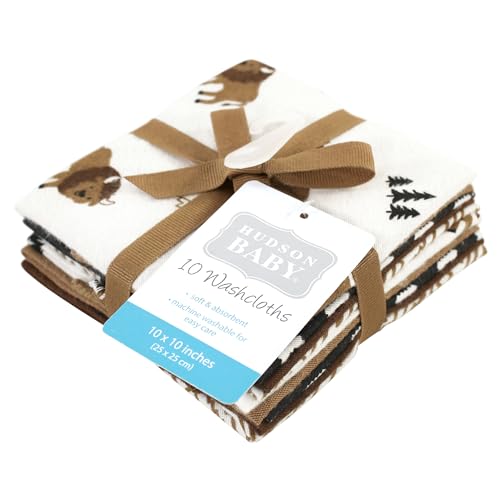 Image of Hudson Baby Unisex Baby Flannel Cotton Poly Washcloths, Wild Buffalo 10 Pack, One Size