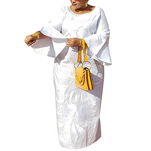 Vestido Dashiki Africano Blanco para Bodas y Eventos Culturales con Mangas Sueltas 3XL