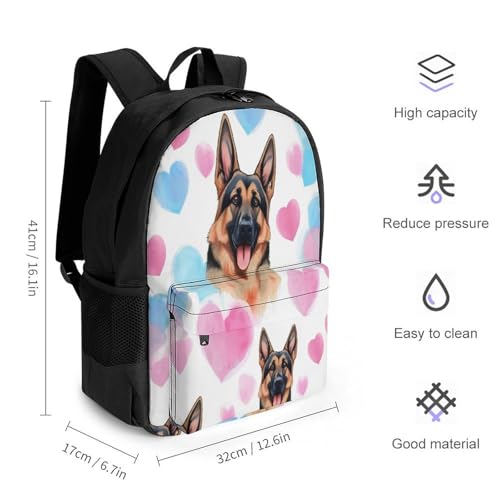 Large Capacity Funny German Shepherd Love Backpack, Women Men Portable Daypack for Hiking, Shopping, Fashion Comfy Shoulder Bag with Adjustable Strap2