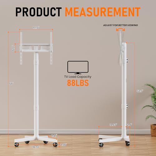 Support TV mobile blanc 40 kg max avec système de roulettes de sécurité - 2