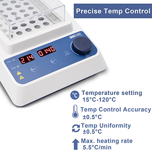 Onilab Scientific Dry Bath Incubator,40 X1.5Ml Aluminium Heating Block, Led Display, Timer Control, Temperature 15°C To 120°C， ± 0.5°C Accuracy (Hb120-S) #TOP2