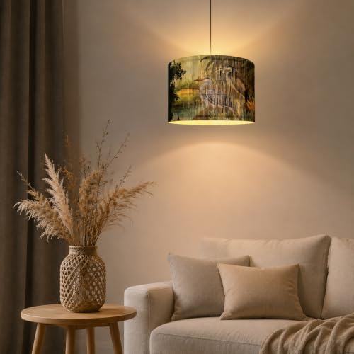 Image of Rustic And Retro Bamboo Pendant Lamp shade Tropical Colorful Animals Design | Unique Art Deco material,Groovy Unique herons Pattern Size 13.8*9Inch,for Living Room Bedroom Office,Effortless Installation