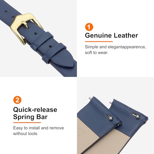 Correa de reloj de 16 mm en piel auténtica azul con hebilla dorada 4