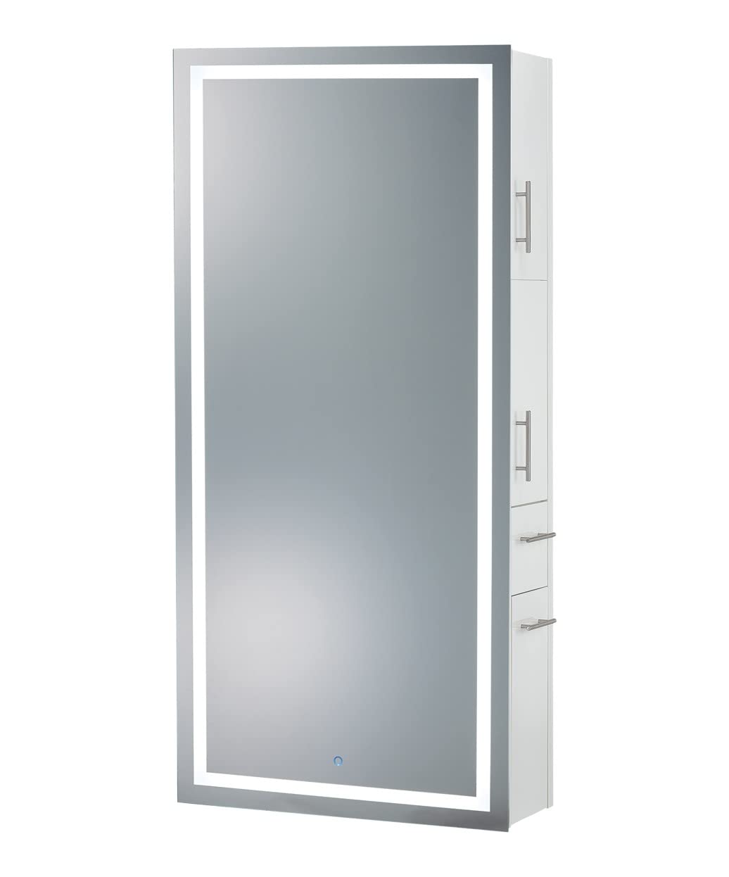 Lumina LED Salon Mirror & Storage Server, Extra-Large Full-Length Mirror, Built-in Dimmable LED Light, Easy & Accessible On/Off Button, in White, PIB-9110-SER-WHT