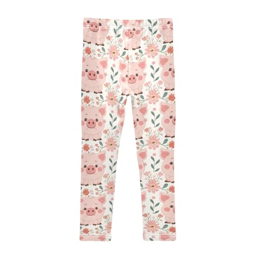 Cute Pig with Flower Z Girls Leggings Athletic Pants Tights Stretch Bottom2