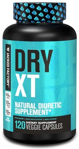 Jacked Factory Dry-XT Diuretic Water Pills - Natural Supplement | Reduces Water Retention & Bloating | Dandelion Root Extract, Potassium, 7 More Powerful Ingredients - 120 Veggie Capsules
