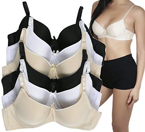 Tobeinstyle Girl's Junior Pack Of 6 Wired A Cup T-Shirt Bras With Adjustable Convertible Straps - Basic - 30A #TOP14