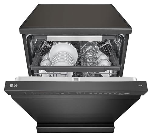 Image of LG 15 Place Settings with TrueSteam Technology Freestanding Dishwasher (DFB435FM, Matte Black, Auto Open Door, QuadWash, EasyRack Plus-Easy to load all types of utensils, Direct Drive Motor & Wi-Fi)