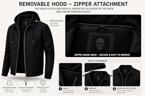 Buy Blaq Ash Men's PU Leather Bomber Jacket with Removable Hood, Soft Matte Sheen Finish, Casual Biker Winter Jacket, Black, Olive Green (IN, Alpha, M, Black) at Amazon.in - Image 5