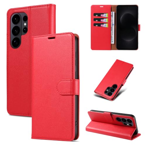 RKINC Wallet Case for Galaxy S26 Ultra 5G, 3 Card Holders, Red